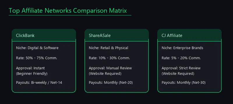 Top Affiliate Networks Comparison Matrix